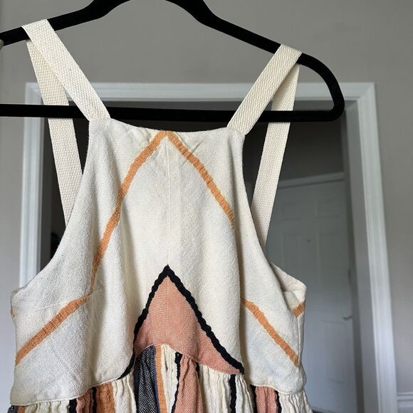 Free People Striped Bloom Dress Size XS Ivory Natural Textured Apron Midi - Picture 4 of 9